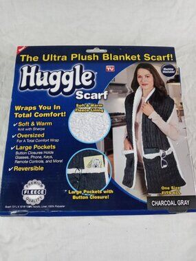 Huggle Scarf Charcoal Gray Ultra Plush Blanket Scarf One Size Fits All New Cond